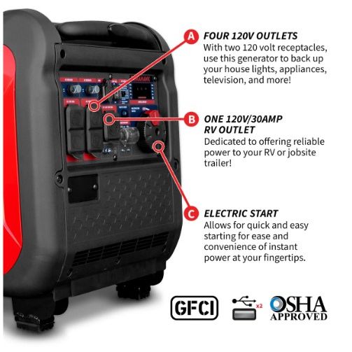 Tomahawk Power TG5500i gas-powered inverter generator component view