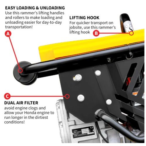 Tomahawk Power JX60H rammer tamper component and engine detail view