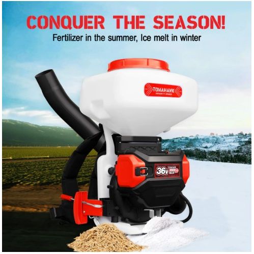 Tomahawk Power eTGS30 cordless granular spreader for lawn care and winter ice melt applications