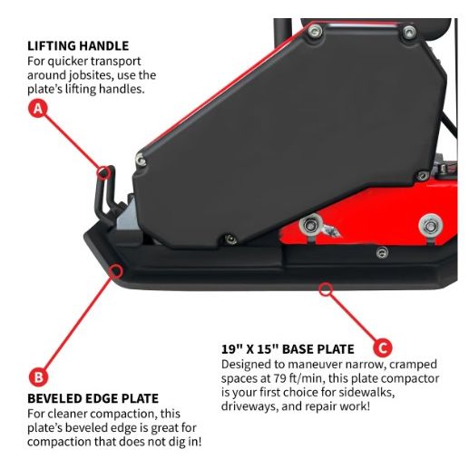 Tomahawk Power eJXPC50 electric tamper showing compaction plate and frame details