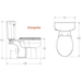 Technical drawing of a toilet with dimensions labeled