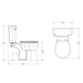 Technical drawing of a toilet with dimensions labeled