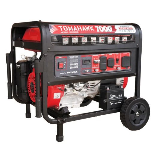 Tomahawk Power TG7000H 7000-watt Honda powered open frame portable generator with wheel kit