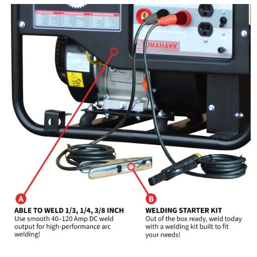 Tomahawk Power TWG120A 2200-watt generator with integrated 120 amp welding output
