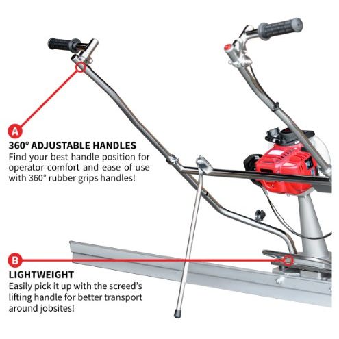 Tomahawk Power TVSA-H concrete screed engine with TSB4-P screed board accessory view