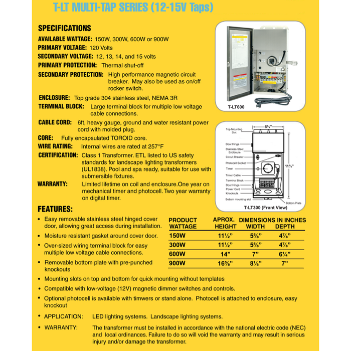 Corona Stainless Steel T-LT150 150W 12-15V Single Circuit Transformer