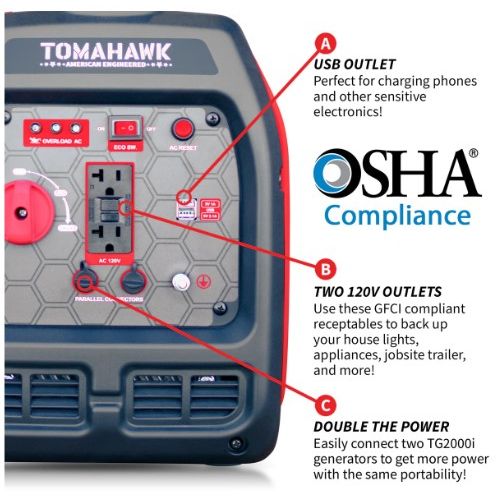 Tomahawk Power TG2000i 2000-watt portable generator component detail view