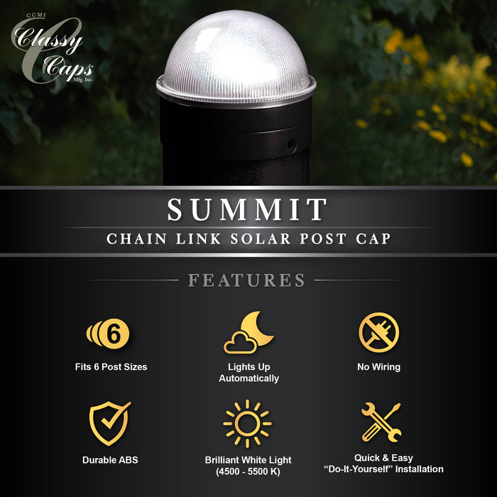Classy Caps Black Chainlink Summit Solar Post Cap CH2233B
