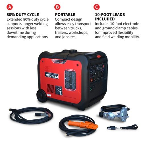 Tomahawk Power TWG145A inverter welder generator equipment view for jobsite power
