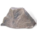 A realistic artificial decorative rock in a mountain-like shape, featuring a textured gray and beige stone surface, isolated on a white background.
