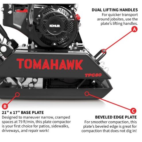 Tomahawk Power TPC80 vibratory compactor equipment view for construction use
