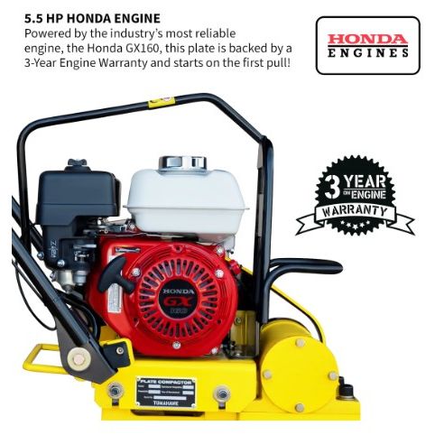 Tomahawk Power TPRC76H 17 by 12 inch paver roller compactor showing Honda engine and roller design