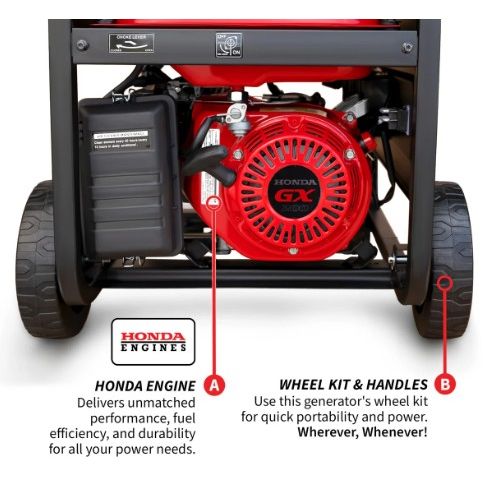 Tomahawk Power TG4000H portable generator showing wheel kit and frame details