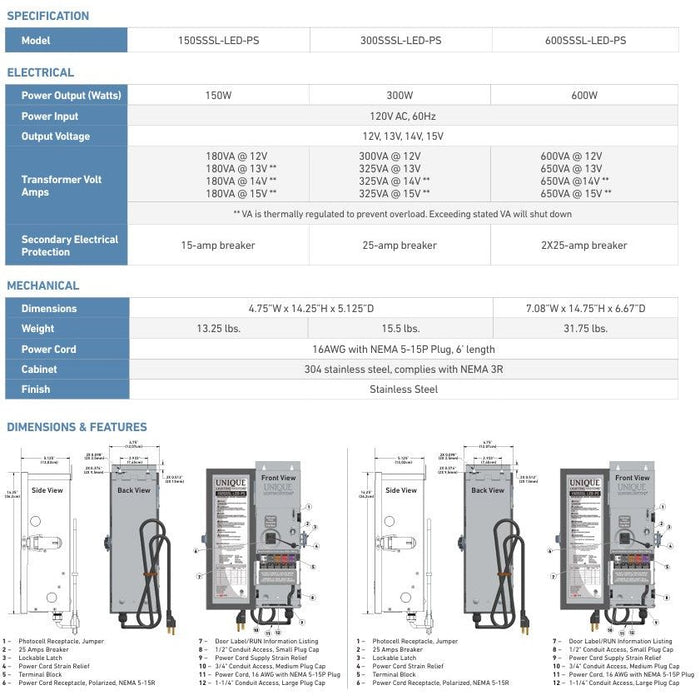 Unique Lighting Systems - 150SSSL-LED-PS Pool & Spa 150W LED Transformer