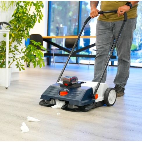 Tomahawk Power eTOS22 22-inch push sweeper equipment view with dust suppression system