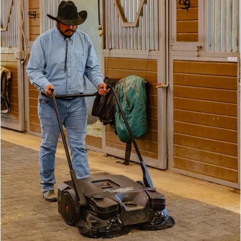 Tomahawk Power eTOS30 30-inch push sweeper equipment view with dust suppression system