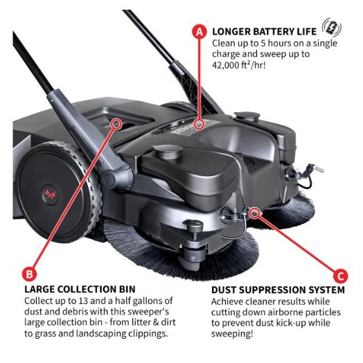 Tomahawk Power eTOS30 electric drive sweeper detail for commercial cleanup