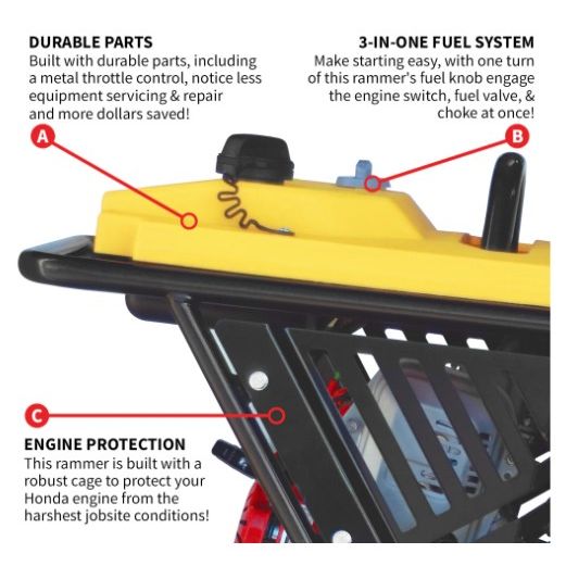 Tomahawk Power TR68H 3.6 HP rammer component and wheel accessory view