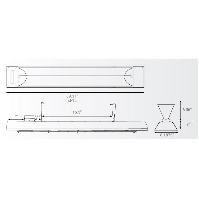 Eurofase Plug-In Series 39-Inch 1500 Watt Single Element 120V Electric Infrared Patio Heater In Black - EF15120B