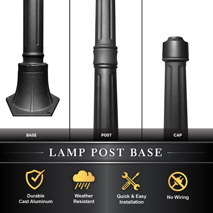 Classy Caps Black Aluminum Lamp Post Base LPB59