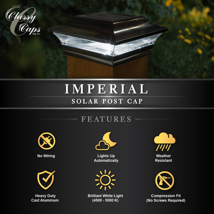 Classy Caps 5X5 Black Aluminum Imperial Solar Post Cap SL214B