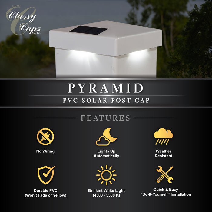 Classy Caps 5X5 White Pvc Pyramid Solar Post Cap SL9902