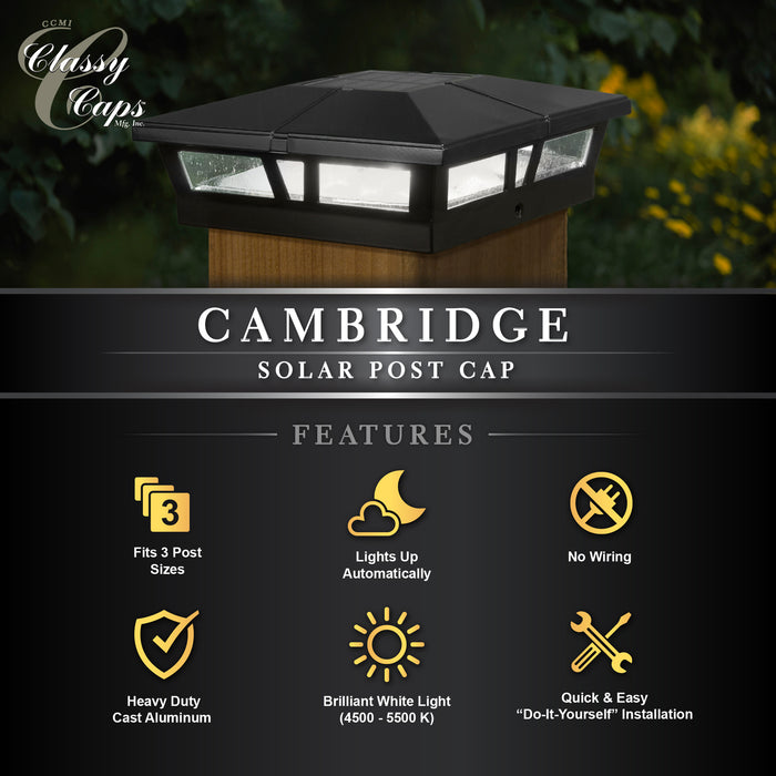 Classy Caps 6X6 Black Aluminum Cambridge Solar Post Cap SLC771B