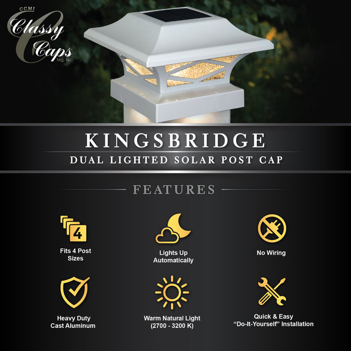 Classy Caps Kingsbridge White Dual Lighted Solar Post Cap SLK807W