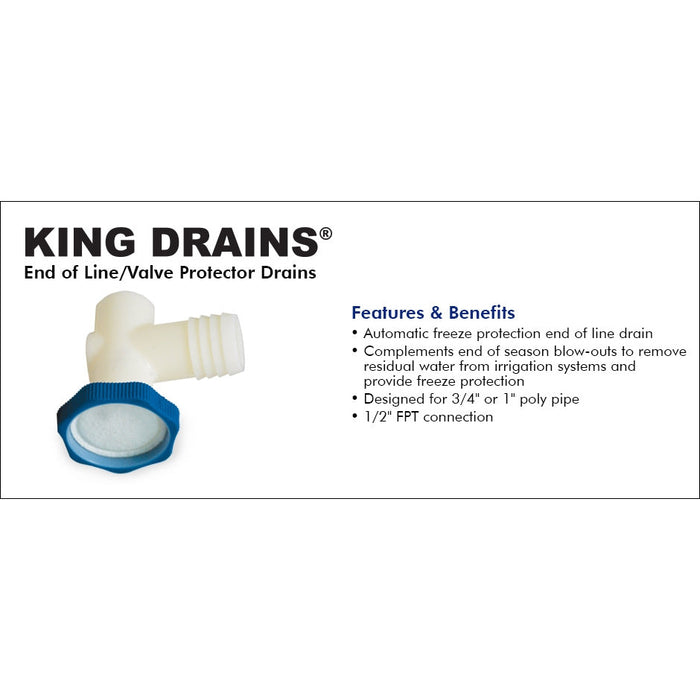 King Innovation - 16142 - End of Line Drain, 1" x 1/2" FPT, 10pc. Bag