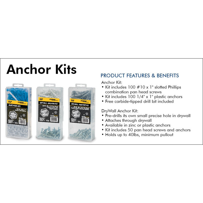 King Innovation - 25140 - Plastic Drywall Anchor Kit, 1 Kit
