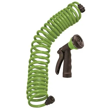 Orbit - 26380 - 25 Foot Green Coil Hose with ABS threads and 8 Pattern Nozzle