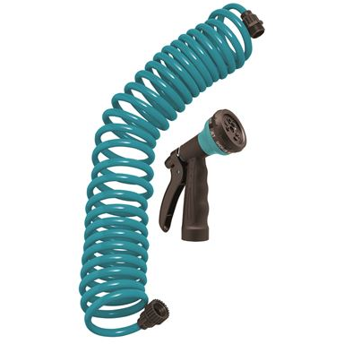 Orbit 26381 25 Foot Blue Coil Hose with ABS threads and 8 Pattern Nozzle
