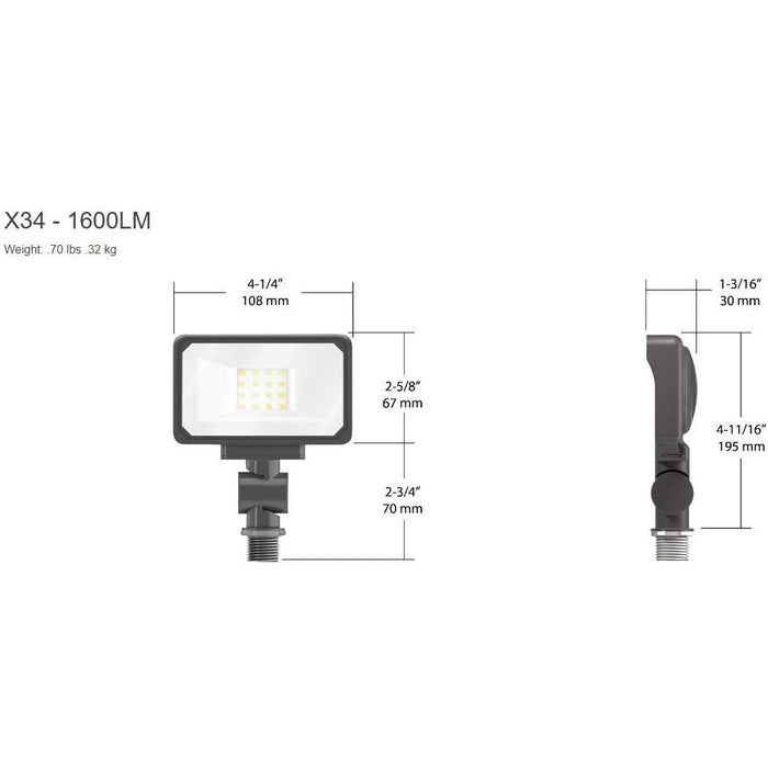 RAB Lighting - X34-16L-830/120 - General Purpose LED Floodlight, 120V, 5000K, Multi