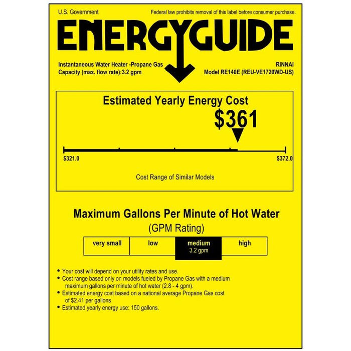Rinnai RE140eN High Efficiency Non Condensing Outdoor Natural Gass Tankless Water Heater