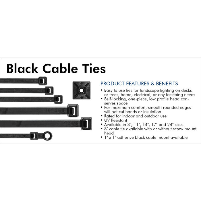 King Innovation - 48-308UVB- 8" Black Cable Ties w/Screw Mount, 100pc. Bag