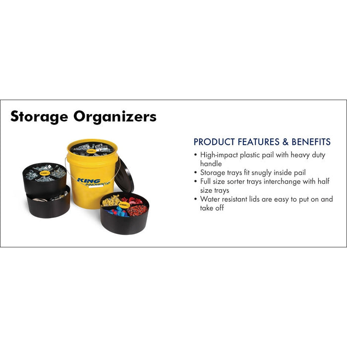 King Innovation - 47405 - 5 Gallon Printed Pail w/1 Lid and 3 Large Black Trays, 1 Storage Set