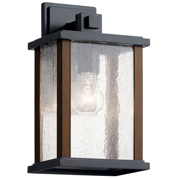 Kichler 59017BK Marimount™ Aplique de pared para exteriores con 1 luz de 12,75" y vidrio acanalado transparente, negro