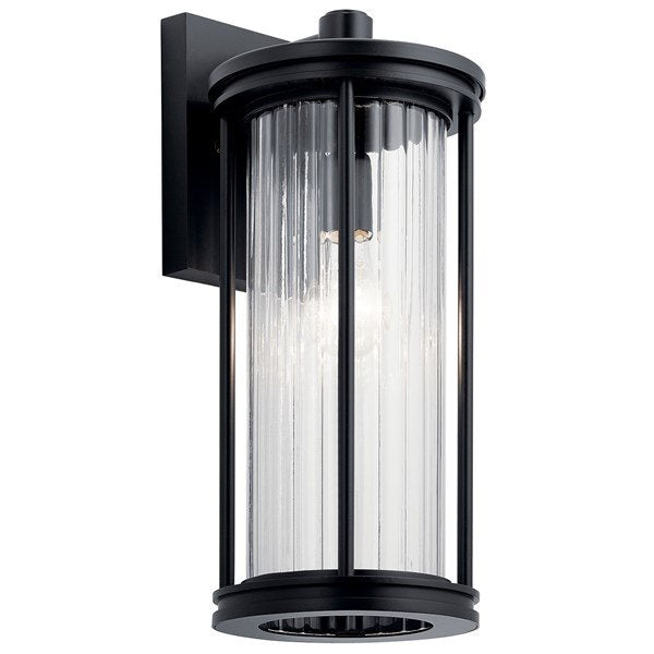 Kichler - 59023BK - Barras 16" 1 Light Outdoor Wall Light with Clear Ribbed Glass Black