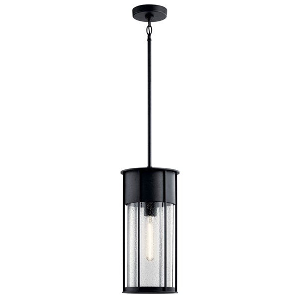Kichler 59082BKT Camillo™ Lámpara colgante de 18" y 1 luz con vidrio transparente texturizado en negro texturizado