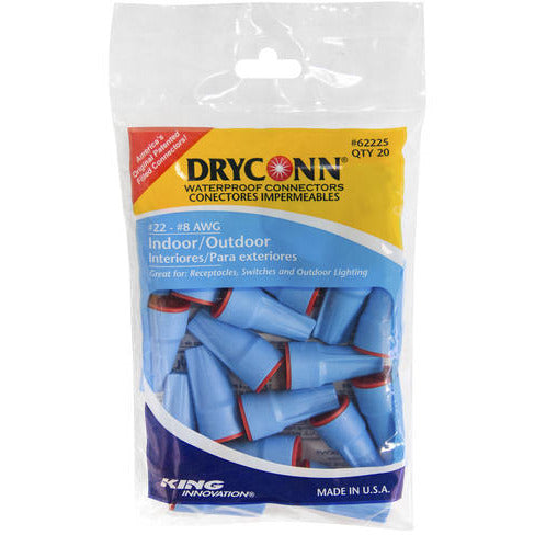 King Innovation 62225 DryConn Conector de cable eléctrico para exteriores, 20/bolsa, aguamarina/rojo