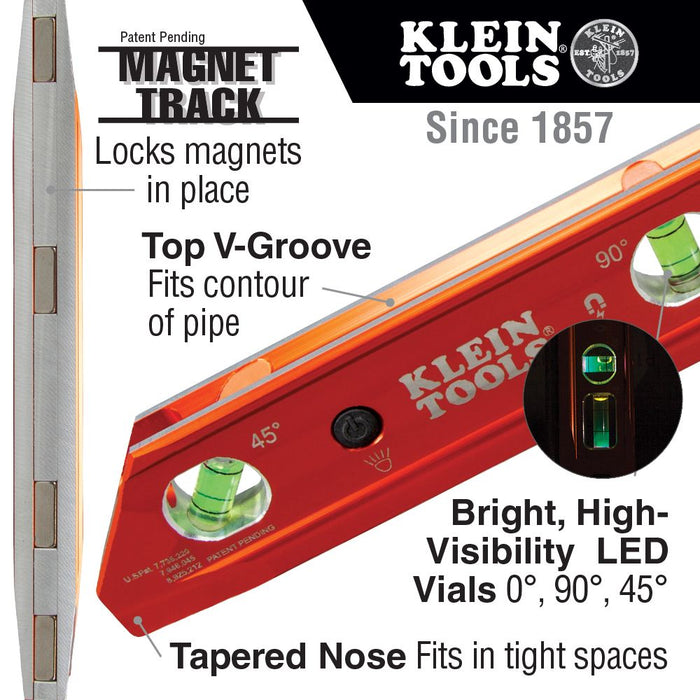 Klein Tools - 935RBLT - Lighted Torpedo Billet Level, Rare Earth Magnet