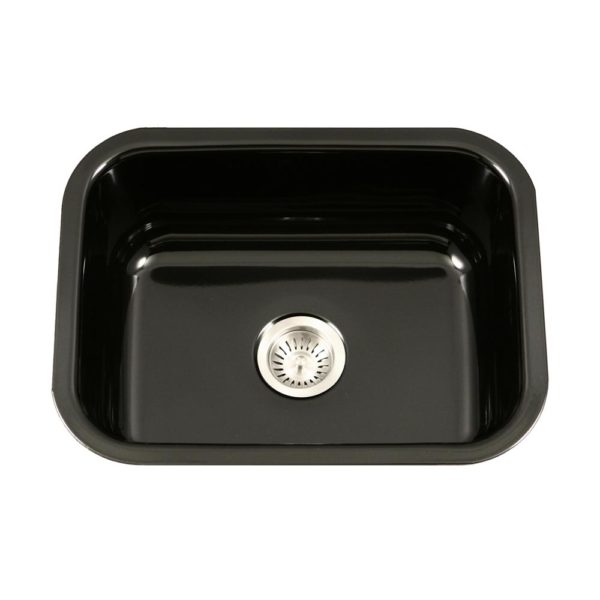 Hamat - CER-2318S-BL - Enamel Steel Undermount Single Bowl Kitchen Sink, Black