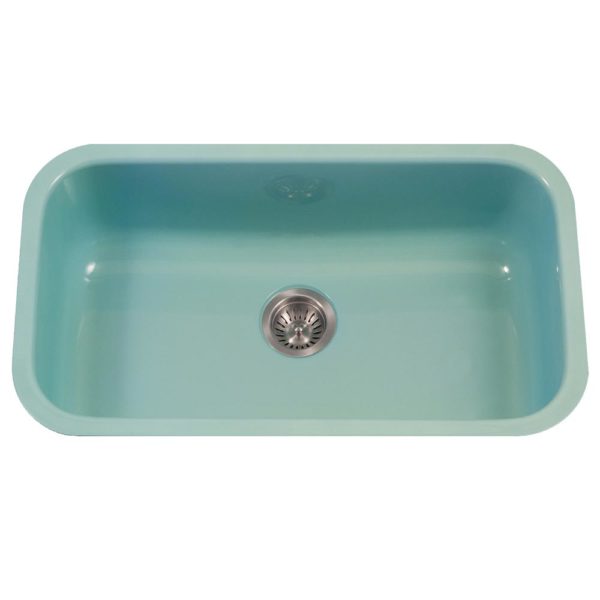 Hamat - CER-3118S-MT - Enamel Steel Undermount Large Single Bowl Kitchen Sink, Mint 