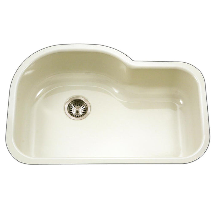 Hamat - CER-3221S-BQ - Enamel Steel Undermount Offset Single Bowl Kitchen Sink, Biscuit