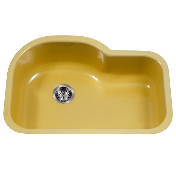 Hamat - CER-3221S-LE - Enamel Steel Undermount Offset Single Bowl Kitchen Sink, Lemon 