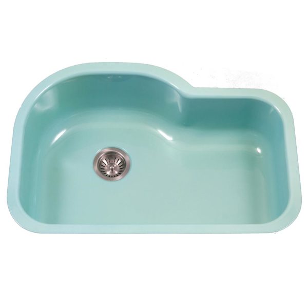 Hamat - CER-3221S-MT - Enamel Steel Undermount Offset Single Bowl Kitchen Sink, Mint 