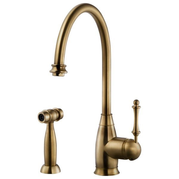 Hamat -  EXSH-4000 AB - Traditional Brass Single Lever Faucet with Side Spray, Antique Brass
