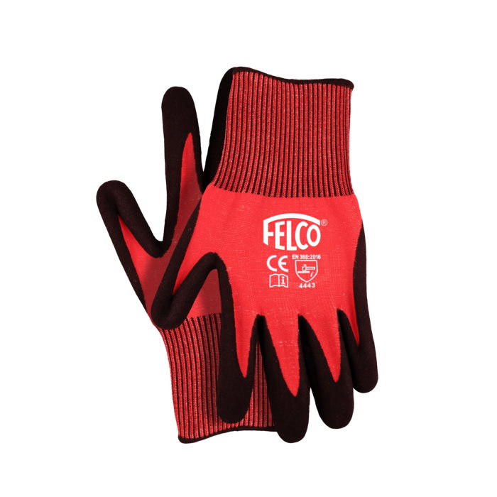 Felco - F701M - Workwear Gloves of 13 Gauge JPPE Knitted with Nitrile Coating, Red and Black, Size Medium