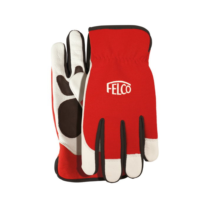 Felco - F702M - Workwear Gloves, Red & White, Made in Cow Leather, Size Medium
