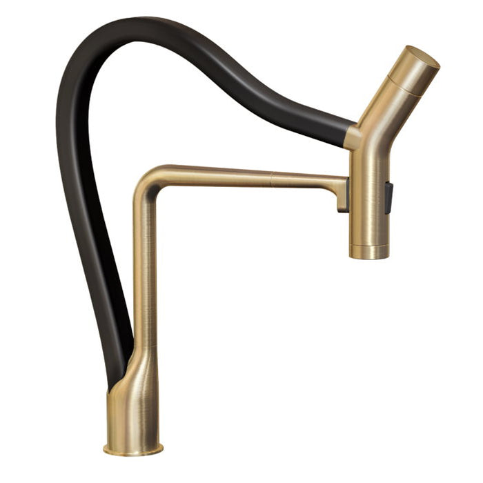 Hamat - KAPO-2000 BBB - Kanta Dual Function Hand Held Pull Off Kitchen Faucet in Brushed Brass with Black Hose